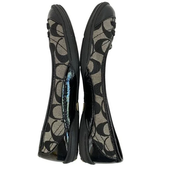 Womens 7.5 Coach Dannie Ballet Flats Shoes Monogram Patent Leather Black 6539 - Picture 10 of 16